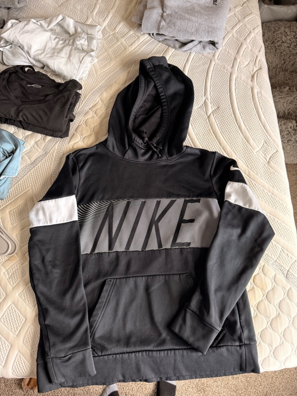 Nike Black and White Logo Pullover Hoodie